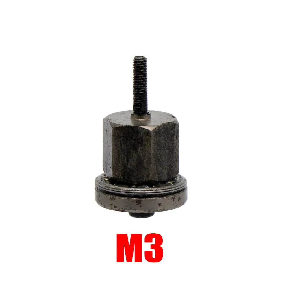 Metall-Rändelmutz mit Gewindespindel und sechseckiger Basis, gekennzeichnet als M3.