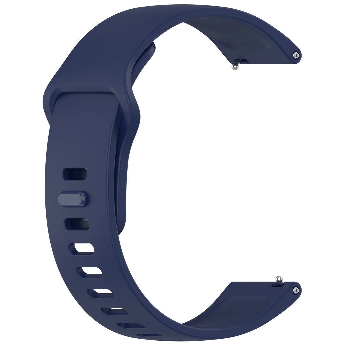 A dark blue silicone watch band and protective case for a smartwatch.
