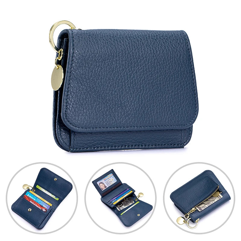 Women's RFID-Blocking Leather Wallet with Keychain and Coin Pocket