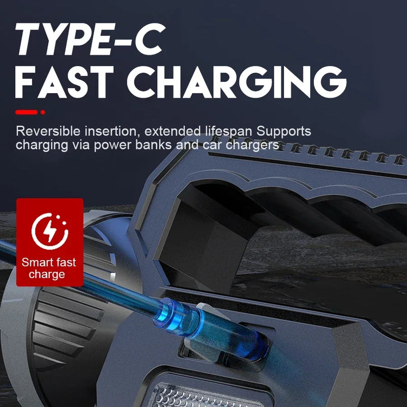 Solar-Powered LED Flashlight with USB-C Charging