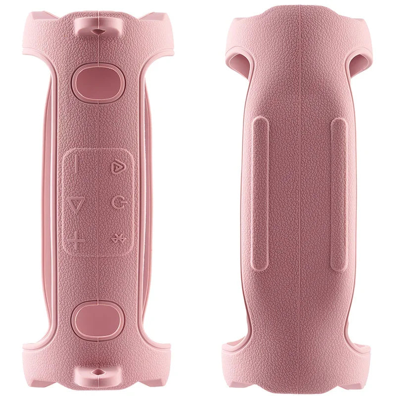 A pink shockproof silicone protective case for a JBL Charge 6 speaker shown from the front.
