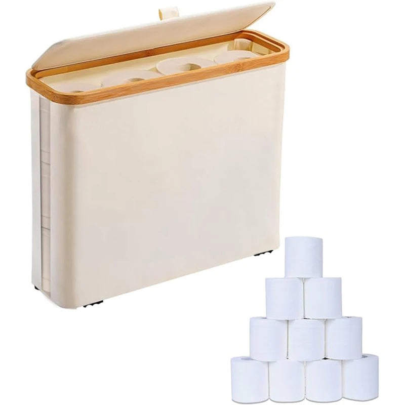 Bamboo and Oxford Cloth Toiletry Storage Basket with Lid