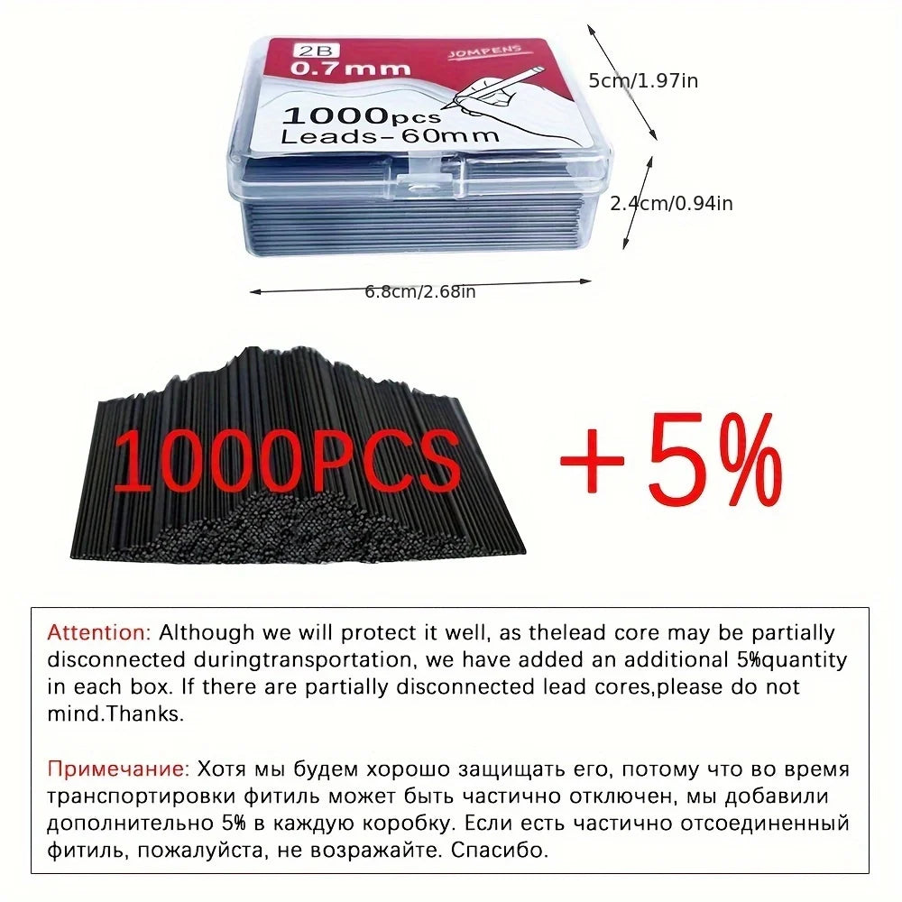 A box of 1000 pieces of 0.7 mm leads for mechanical pencils with a 5% quantity bonus.