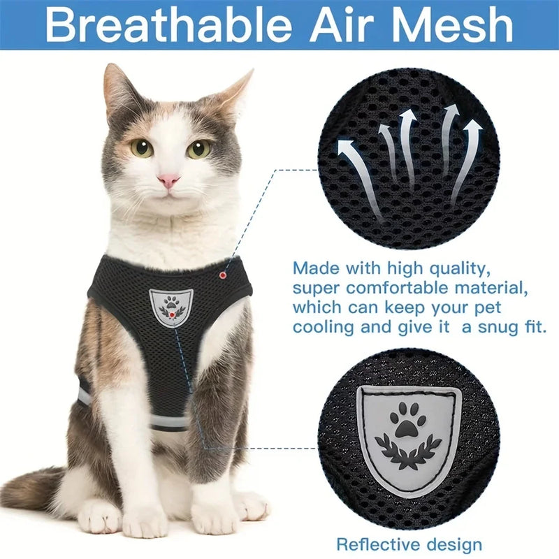 Escape-Proof Mesh Cat Harness with Reflective Vest