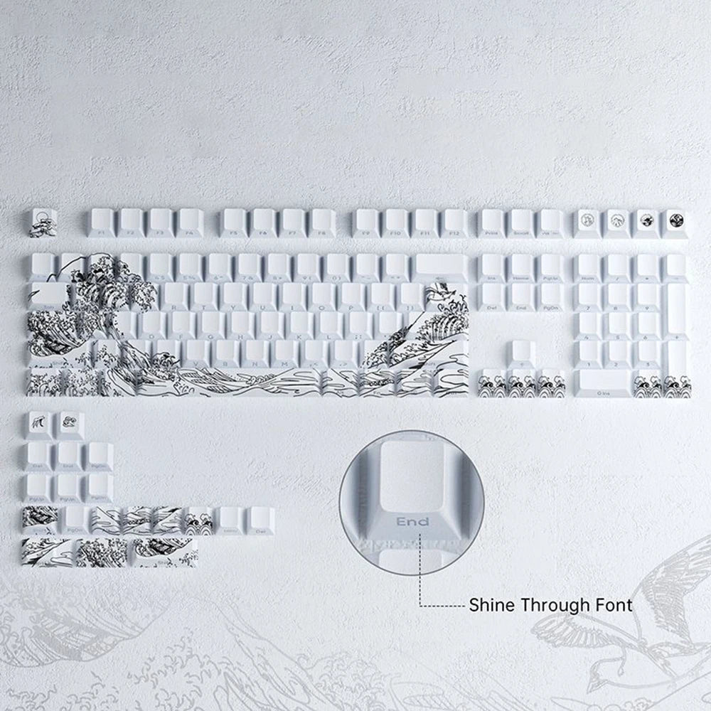 Ukiyo-e Art PBT Keycaps with Side-Engraved Translucent Design