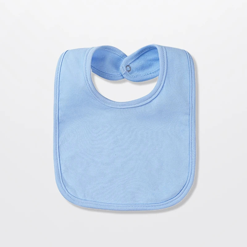 A light blue cotton bandana bib for a baby, shown flat.