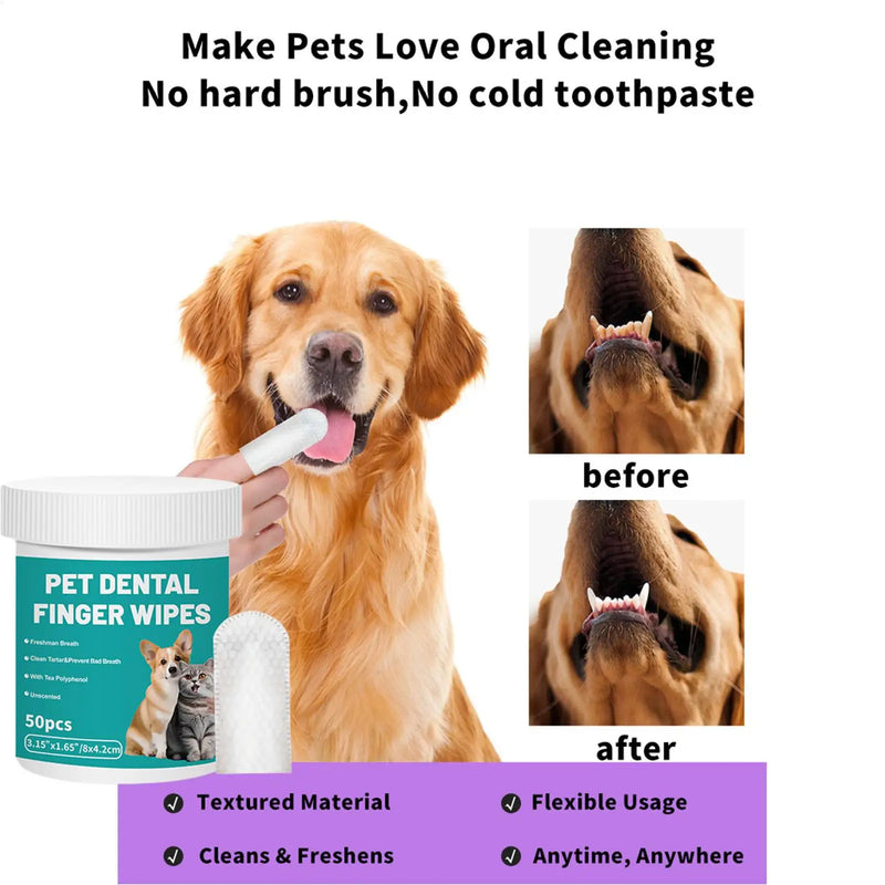 Pet Dental Finger Wipes - Gentle Oral Care for Dogs & Cats