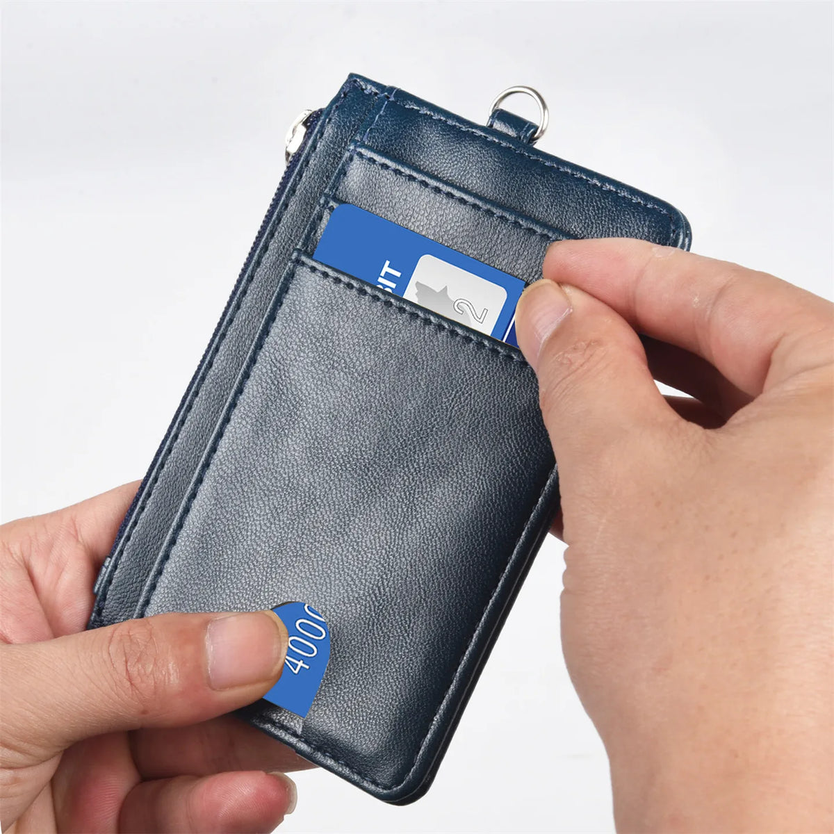 Premium PU Leather Badge Holder with Zipper and Lanyard