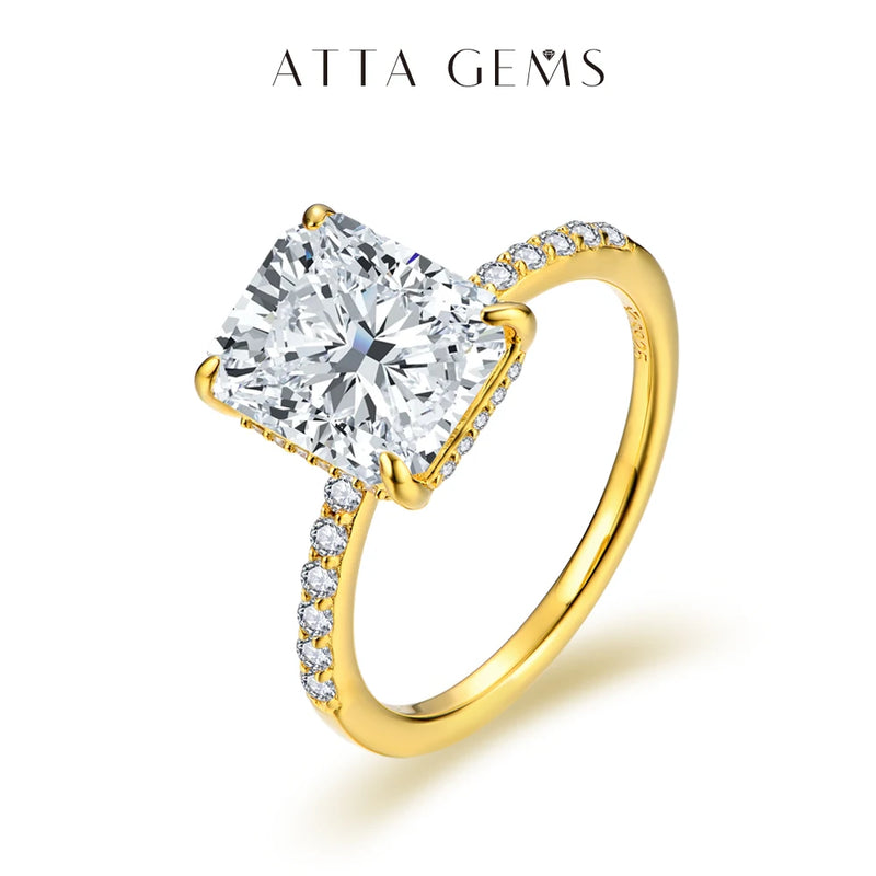 Radiant Cut Moissanite Engagement Ring in 18K Gold-Plated Sterling Silver
