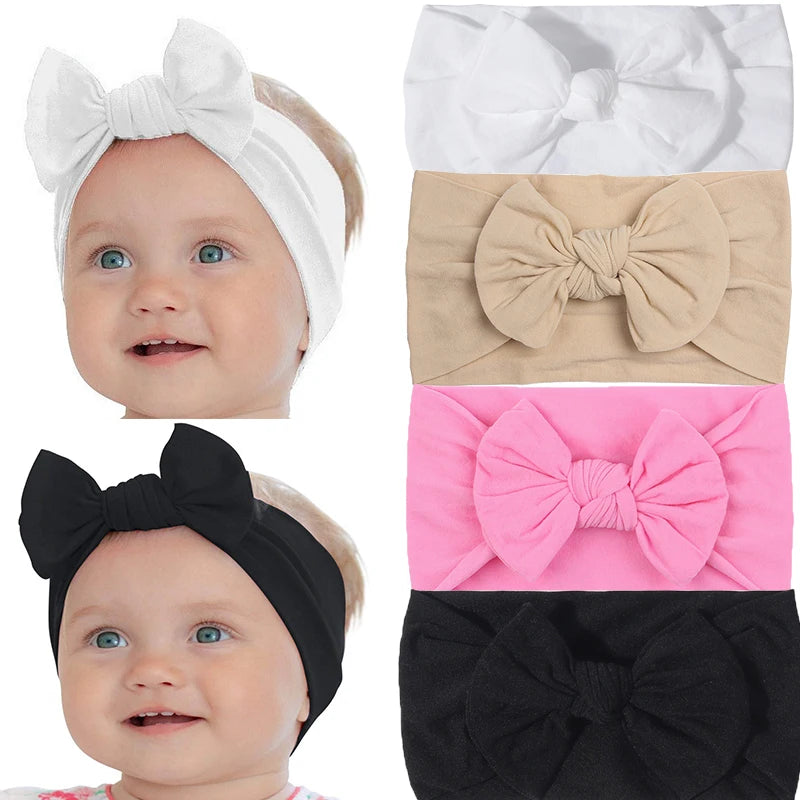 Baby Girl Cotton Headbands with Bows (Set of 3, 4, 6, or 12)