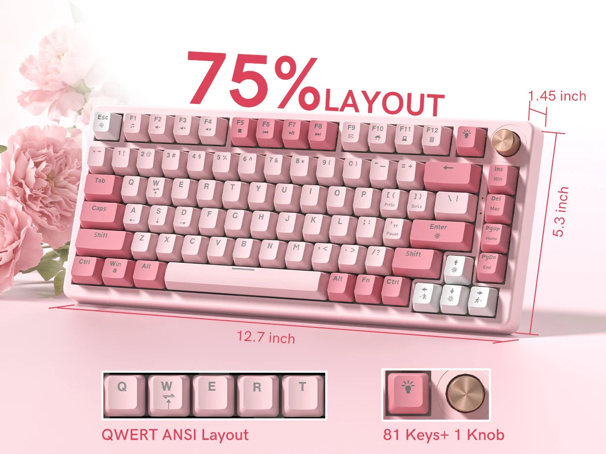 VK75 Wired Mechanical Gaming Keyboard with Hot-Swap Switches and Control Knob