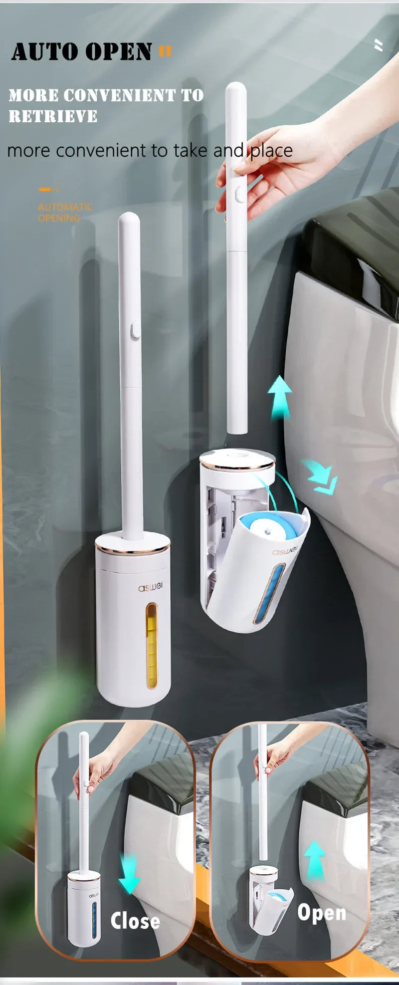Disposable Toilet Brush Set with Wall-Mounted Holder