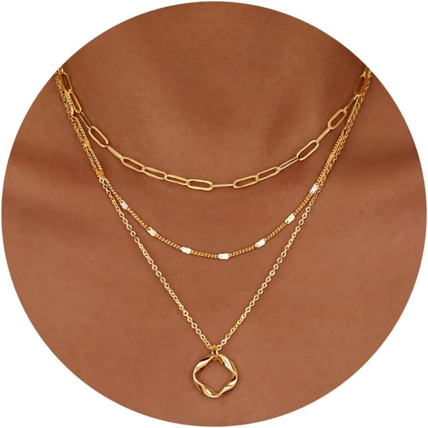 Layered Gold & Silver Chain Necklace Set