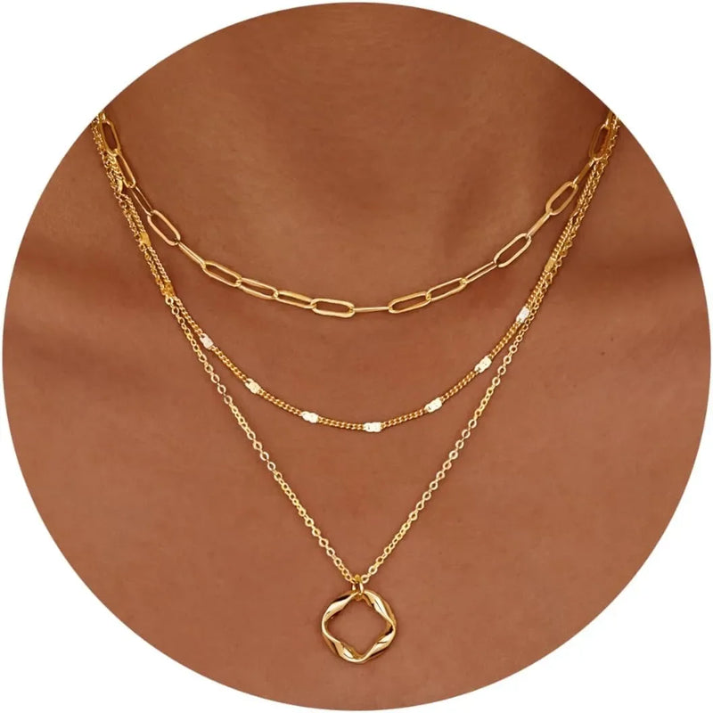 Layered Gold & Silver Chain Necklace Set