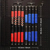 A portable socket organizer tray with a handle showing 80 individual sockets organized in red and blue rows.