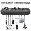 A professional USB condenser microphone setup showing various function keys, cables, and connected devices.