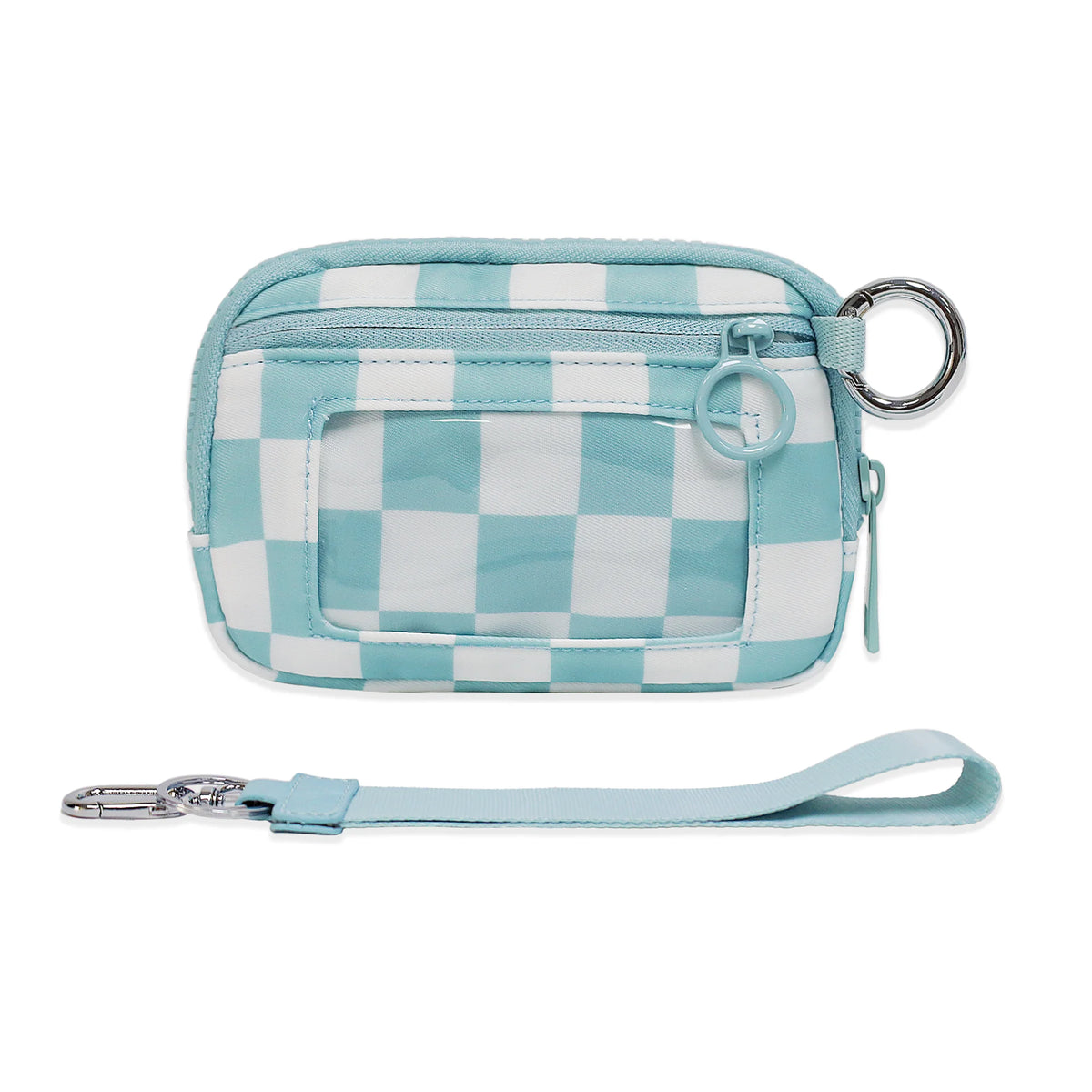 Checkered Card Case Wallet with Detachable Keychain and ID Window