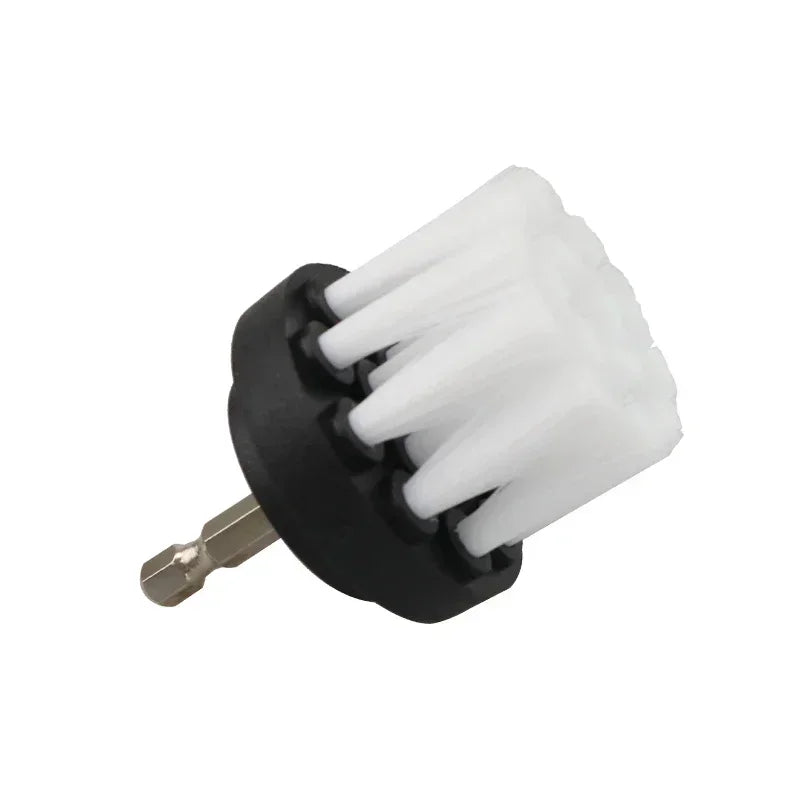 Black drill brush cleaning set with white bristles for tiles, bathroom, and car