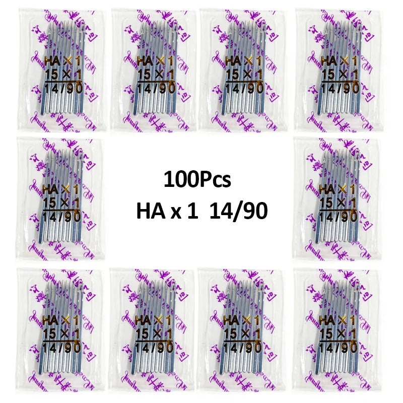 A pack of universal sewing machine needles in various sizes, including 15x1 and 14/90, packaged for sewing.