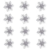 A set of twelve decorative metal napkin rings featuring a hollow-out snowflake pattern.