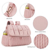 Pink waterproof diaper bag featuring alloy buckles, side pockets, and quilted fabric details.