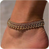 14K Gold-Plated Cuban Chain Anklet Set
