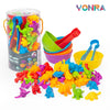A set of colorful animal sorting toys for toddlers including plastic figures and cups.