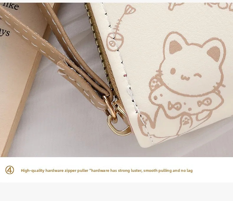 Cute Cat Face PU Leather Coin Purse with Wrist Strap