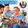 A man is holding a gift box while a child smiles, with a magnetic hex bit holder keychain visible.