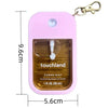 Pink silicone protective case for a hand sanitizer spray with a metal keyring