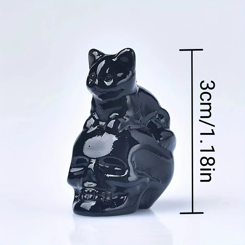 Figurita de Calavera de Gato de Cristal Tallada a Mano