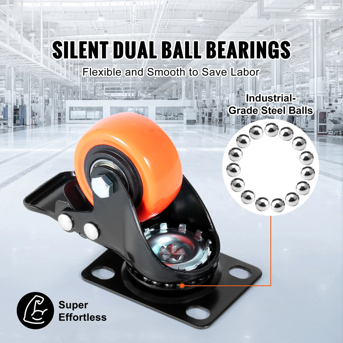 Heavy-Duty Swivel Plate Casters with Dual Locking Brakes (Set of 4)