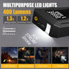 Black multipurpose LED lights showing various uses like outdoor camping, roadside emergency, power failure, and car repair.