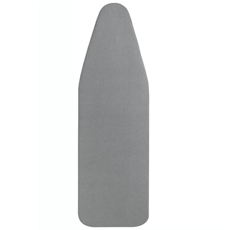 A gray, elongated ironing board cover with a pointed top and heat reflective padding.
