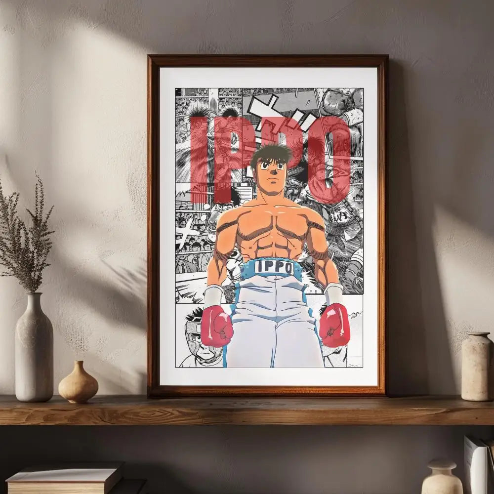 Canvas wall art featuring a manga style illustration of the boxer Ippo with a muscular physique.
