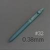 A teal Uni ZENTO quick-dry gel pen shown diagonally against a gray background, with the size marked as 0.38mm.