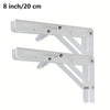 White folding shelf brackets for mounting, measuring 8 inches or 20 cm.