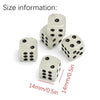 A set of white glow-in-the-dark acrylic dice showing various sizes and dimensions.