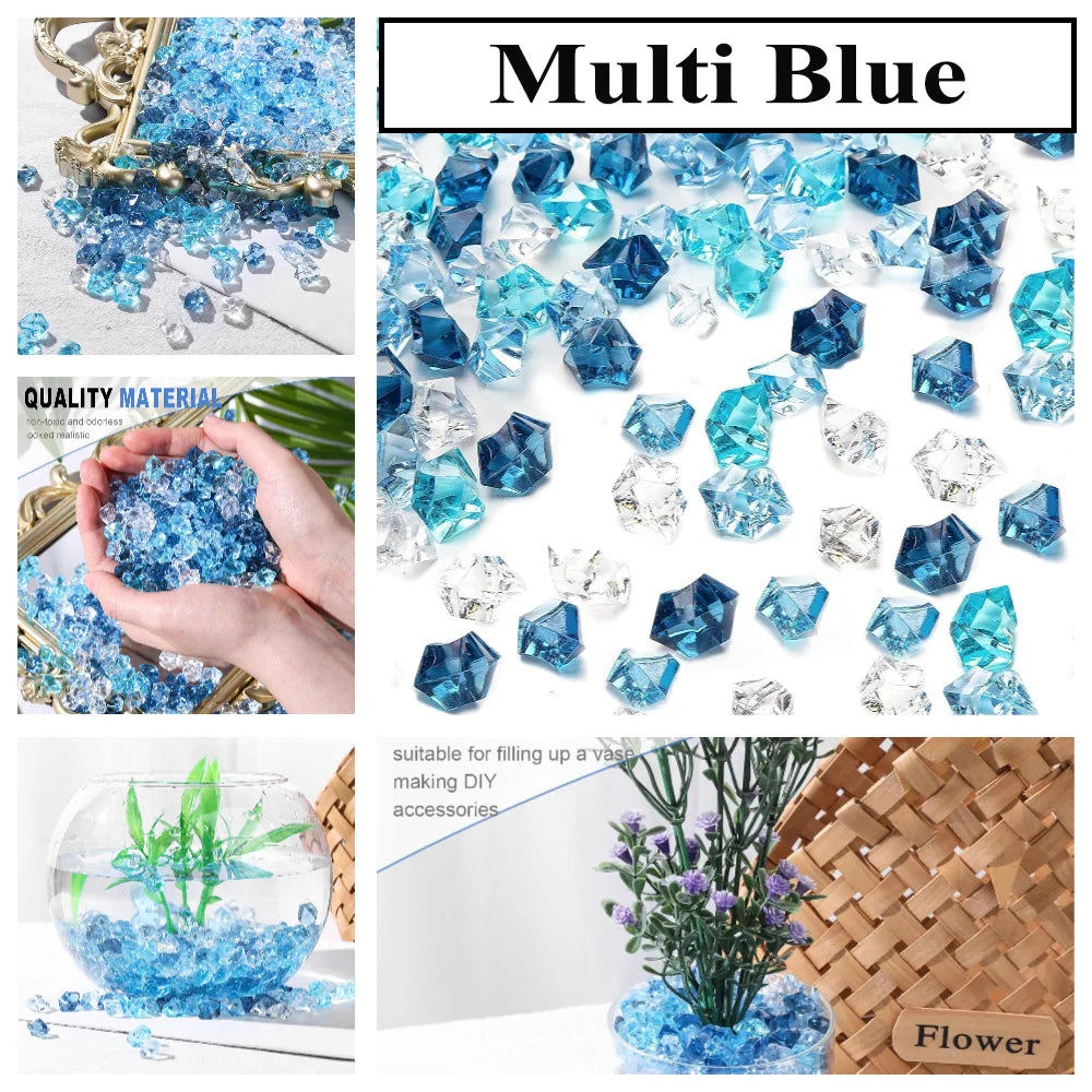 Multi Blue acrylic crushed ice gems used for vase fillers and decor