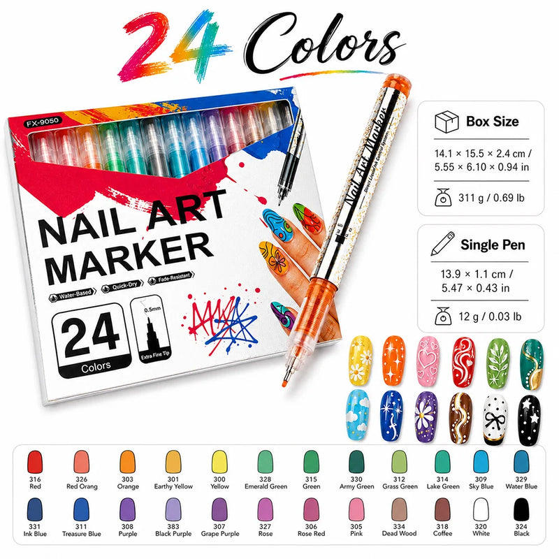 Wasserfeste Nail-Art-Marker – 24er Farbset