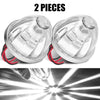 Two waterproof LED side marker lights for trucks, trailers, and vans shown with a close-up of their beam pattern.