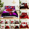 A collection of red rose themed bedding sets featuring various floral and dark patterns.