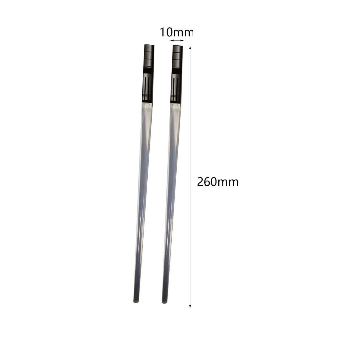 A pair of LED light-up chopsticks shown with a 10mm height and 260mm length.