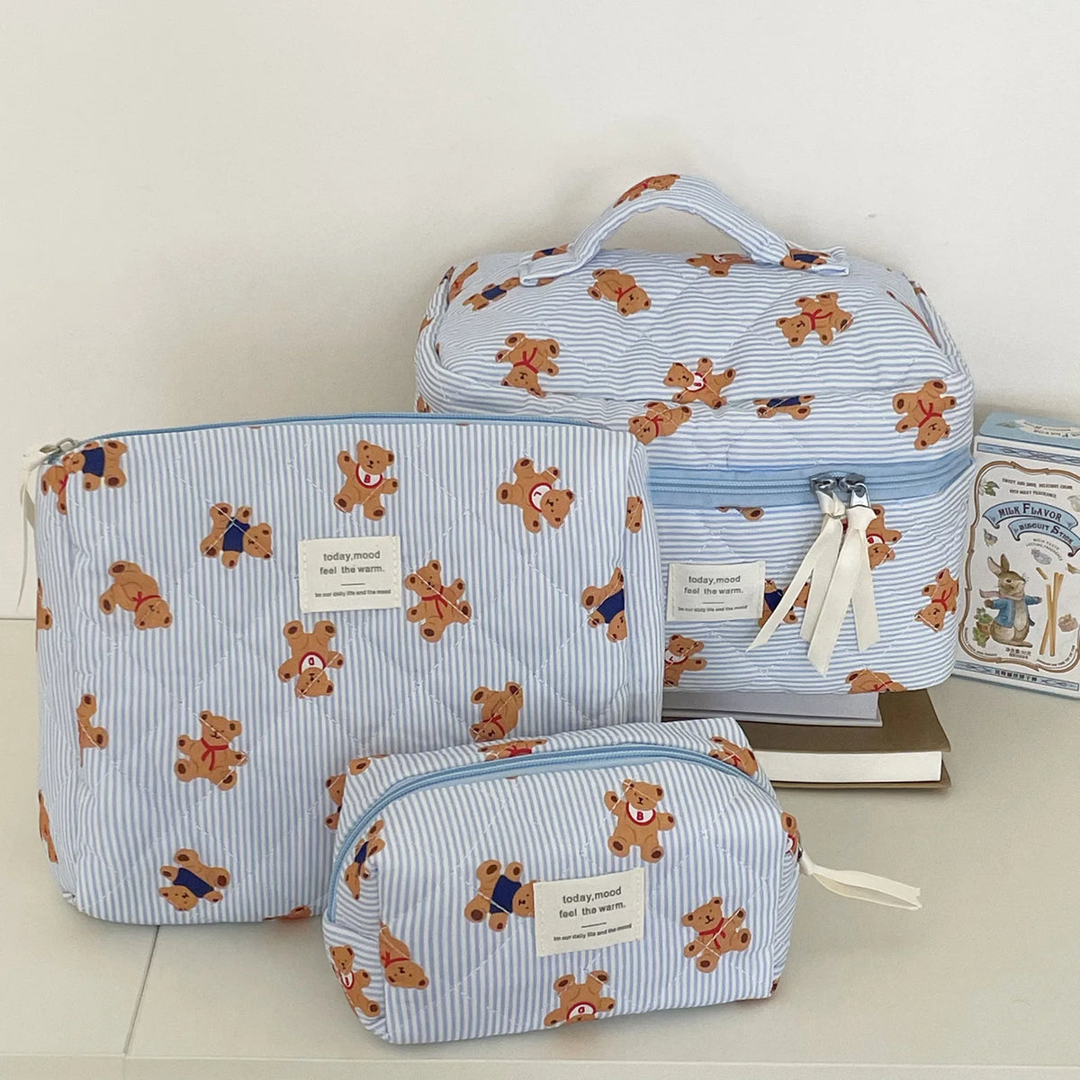 Striped Bear Large-Capacity Makeup Bag