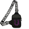 Black canvas chest bag with a wide strap and zipper closure