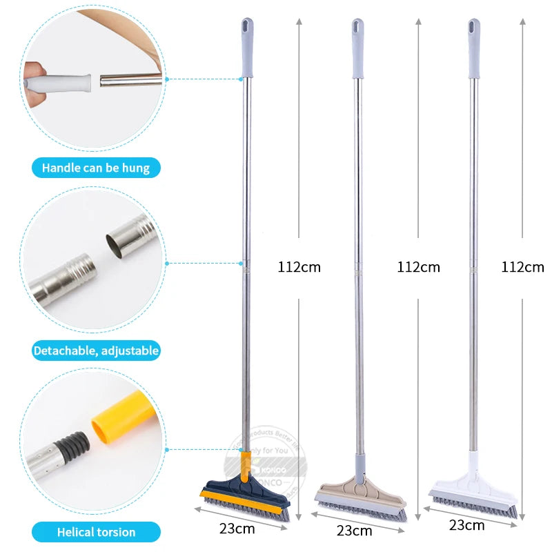 2-in-1 Long Handle Floor Scrub Brush with Removable Squeegee
