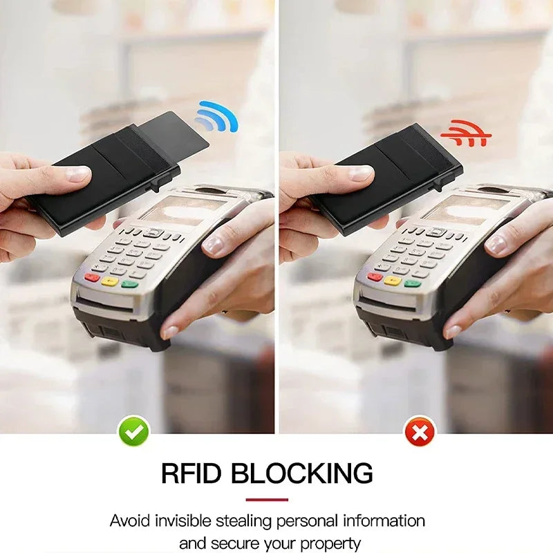 Slim RFID Blocking Metal Cardholder with Pop-Up Mechanism