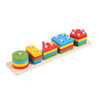 Un ensemble de blocs de construction en bois colorés aux formes géométriques pour l'apprentissage précoce.