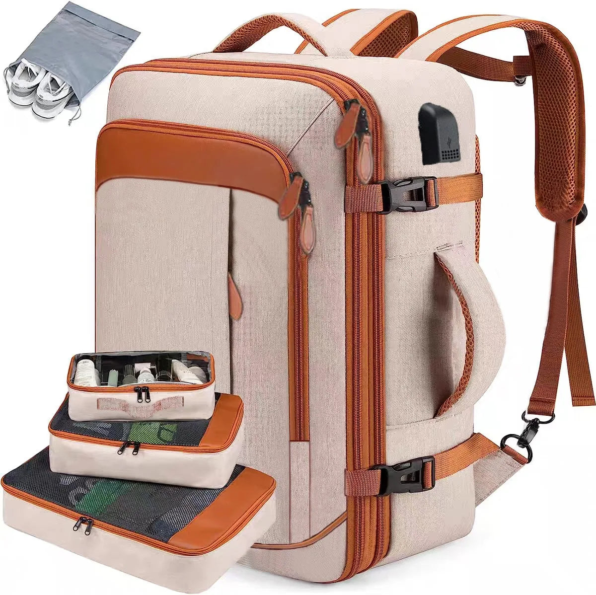 Expandable Travel Backpack with 4 Packing Cubes