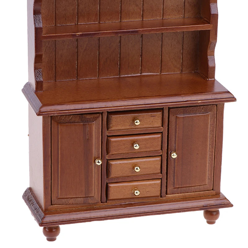 1/12 Scale Dollhouse Wooden Bookcase Cabinet with Drawers